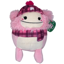 Christmas Squishmallow Brina The Pink Bigfoot With Plaid Scarf And Hat 5" Stuffed Plush By Kelly Toy