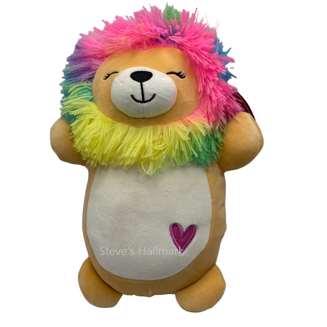 Valentine Squishmallow Hugmees Leonard The Lion With Rainbow Mane And Heart Embroidery 14" Stuffed Plush By Kelly Toy
