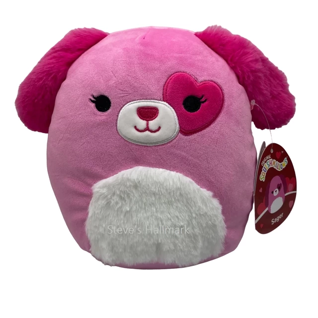 Valentine Squishmallow Sager The Pink Dog With Heart Eyepatch 8" Stuffed Plush By Kelly Toy
