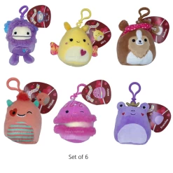 Set Of 6 Valentine Squishmallow Sheltie, Eden Bigfoot, Monster, Macaron, Moth, Frog 3.5" Clip Stuffed Plush By Kelly Toy