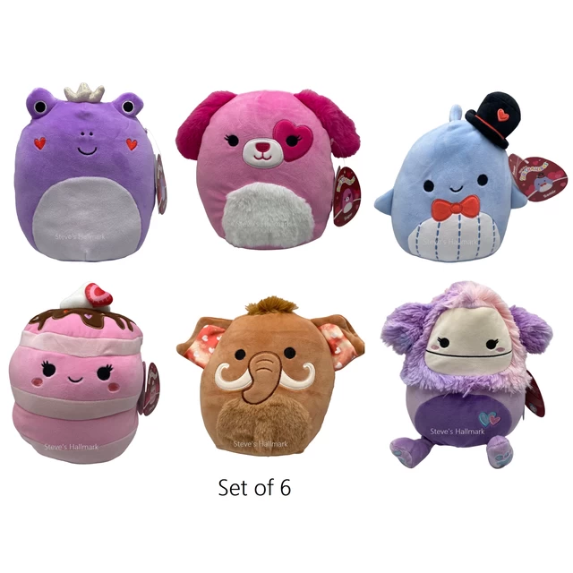 Set Of 6 Valentine Squishmallow Frog, Eden Bigfoot Yeti, Dog, Whale, Mammoth, Pancake 12" Stuffed Plush By Kelly Toy