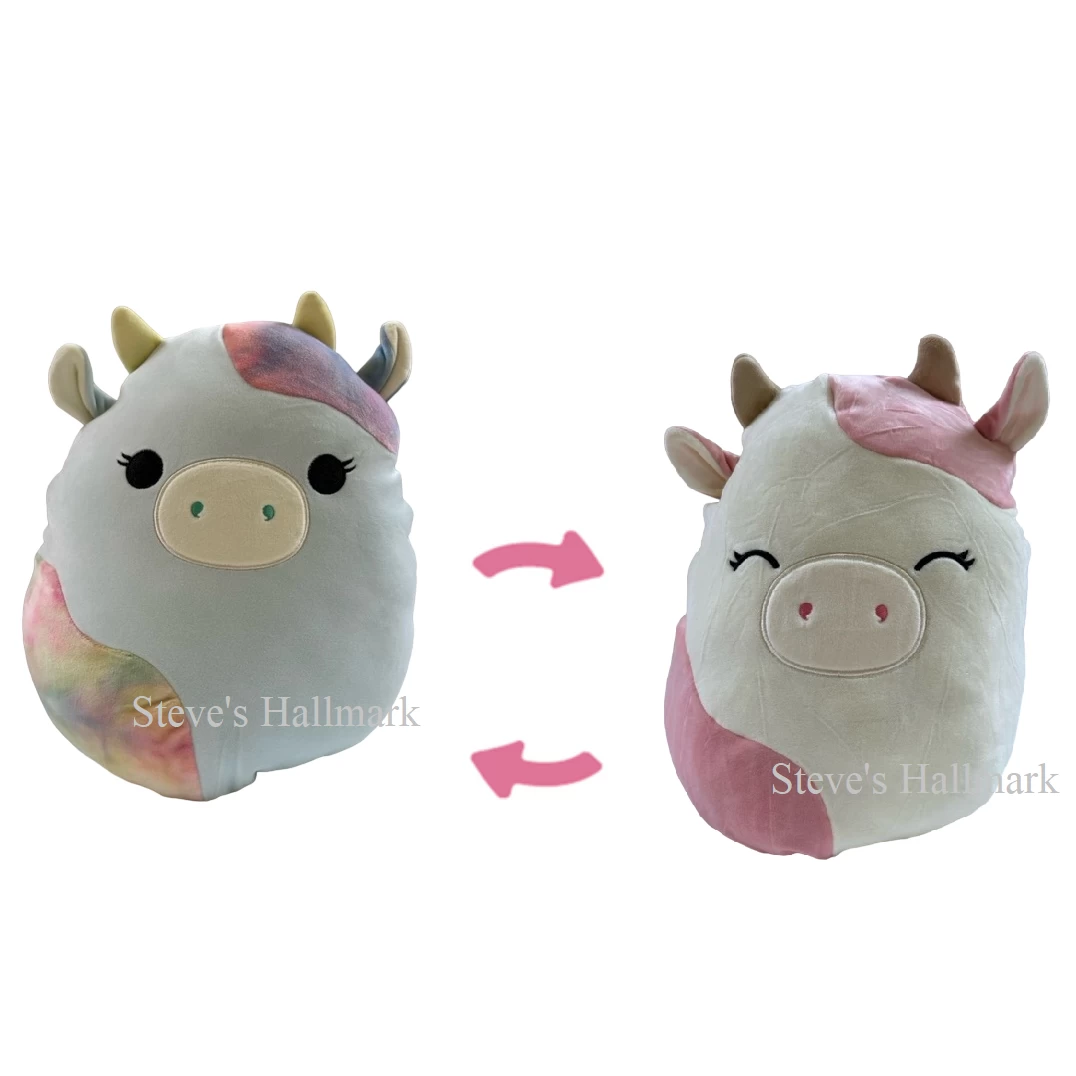 Squishmallow Caedyn The Pink Cow And Caedia The Tie-Dye Cow Flip-A-Mallow 12" Stuffed Plush By Kelly Toy