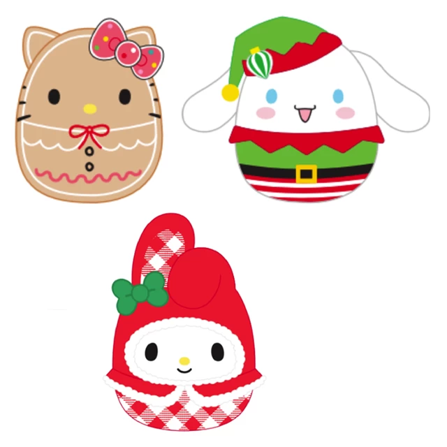 Set Of 3 Christmas Squishmallow Sanrio Hello Kitty Gingerbread, Cinnamoroll Elf, And My Melody Gingham 10" Stuffed Plush By Kelly Toy - Image 2